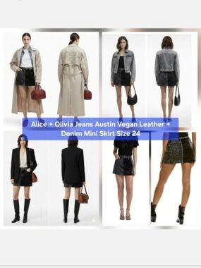 Alice + Olivia Jeans Austin Vegan Leather + Denim Mini Skirt Size 24